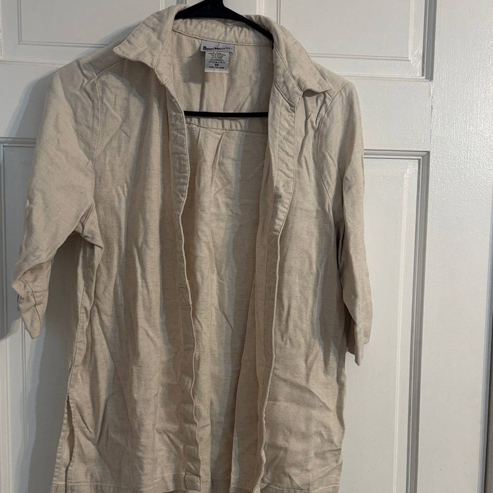 Beige Open Front Lightweight Cardigan